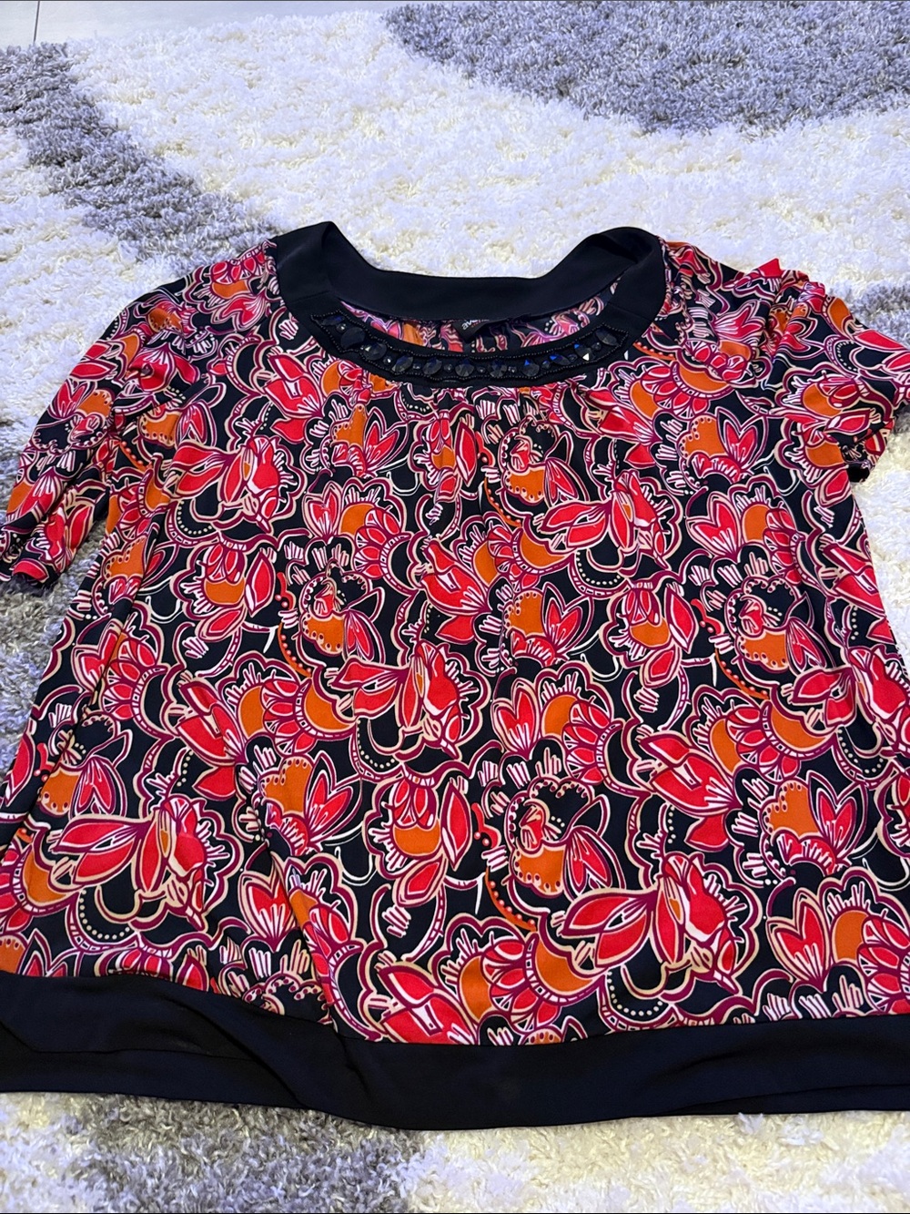 Avenue Floral Short-Sleeve Blouse - Red & Orange on Black